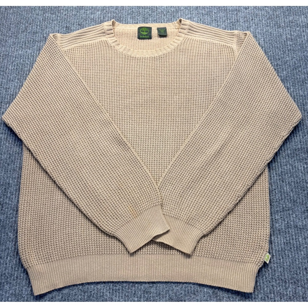 Timberland Mens Tan Waffle Knit Cotton Crewneck Sweater 58GW112 L